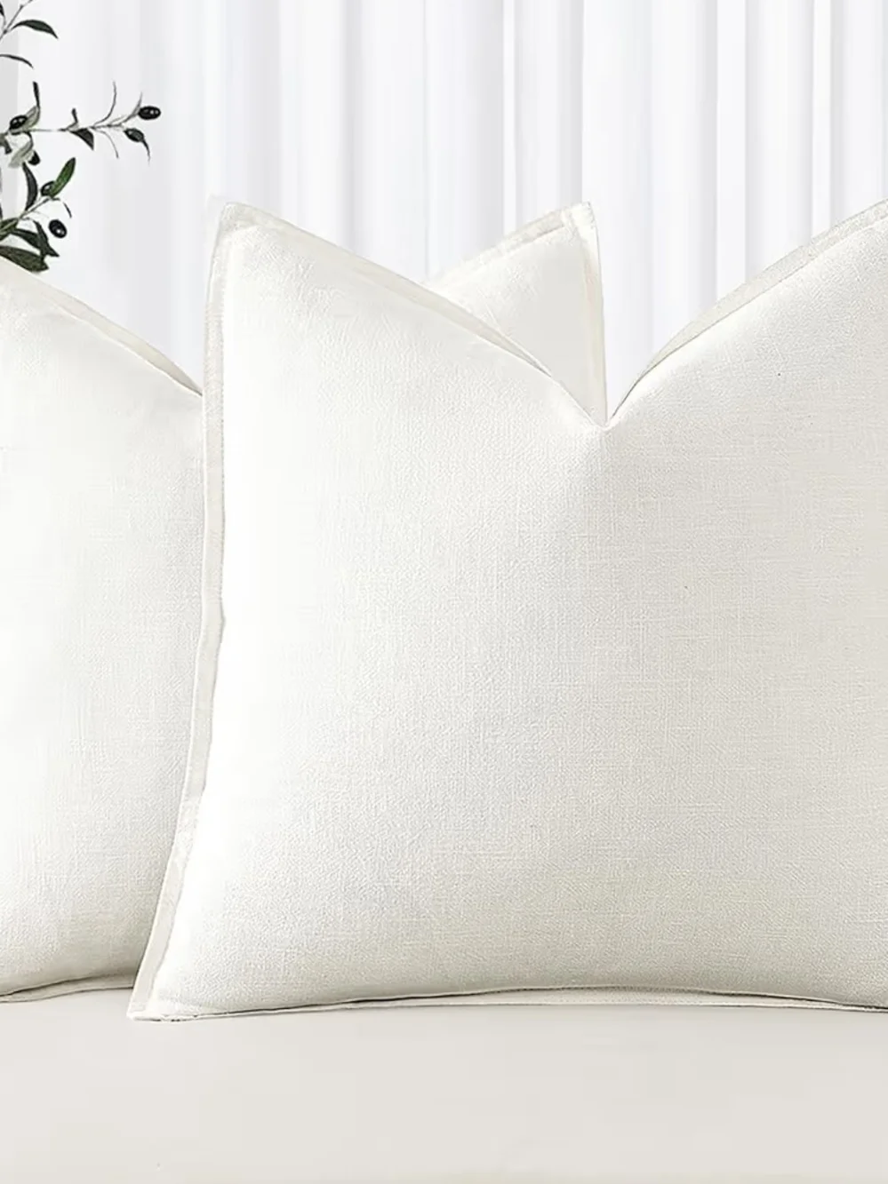 Set Of 2 Linen-Texture White Decorative Pillow Covers 20x20